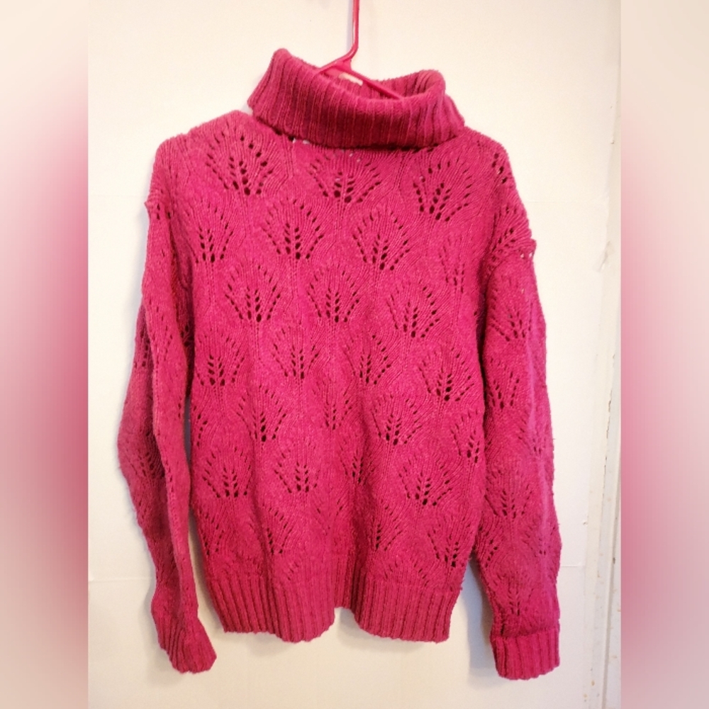 Liz Clairborne Womens Sweater Cranberry Holiday Clam Style Knit Turtle Neck